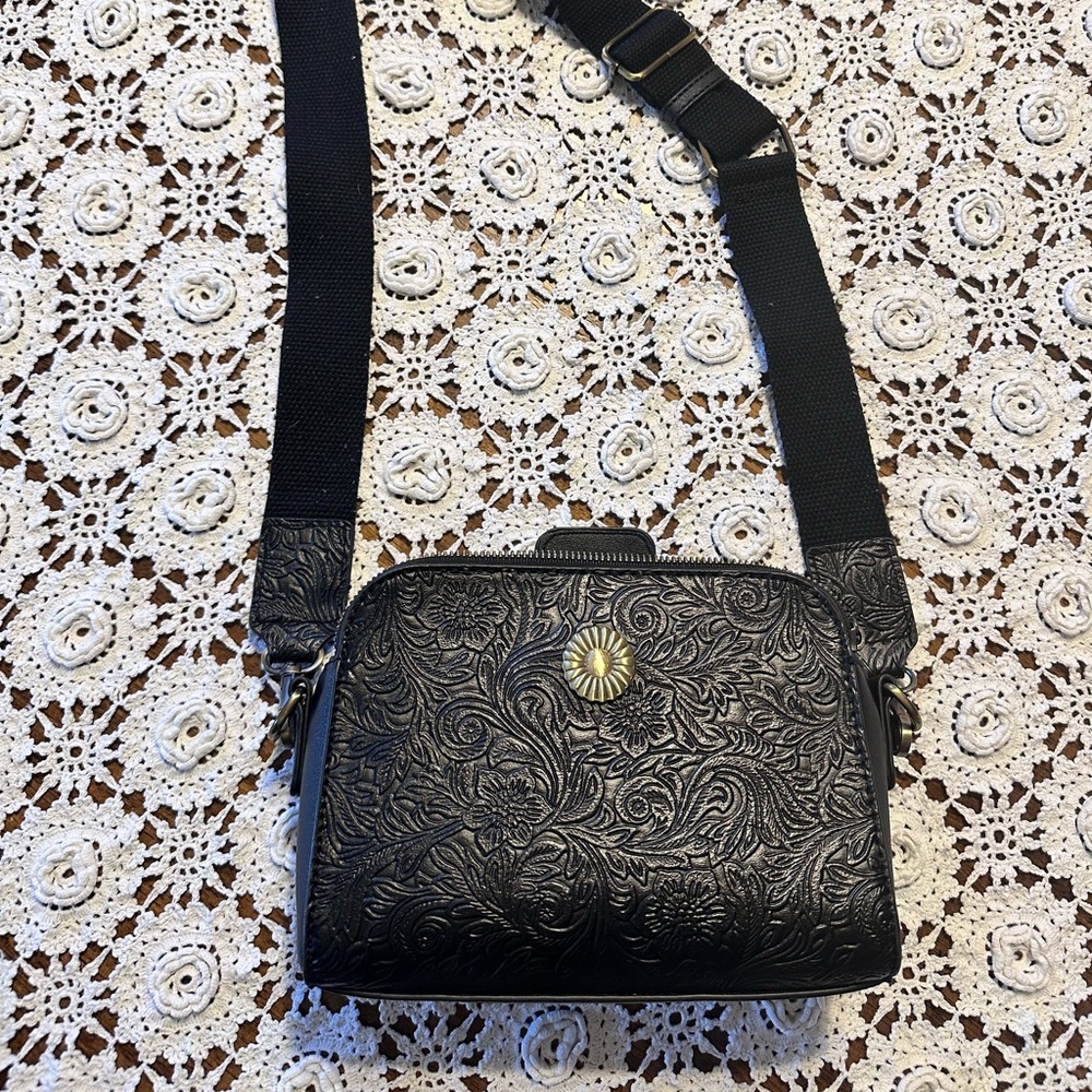 Elegant Black Embossed Crossbody Bag